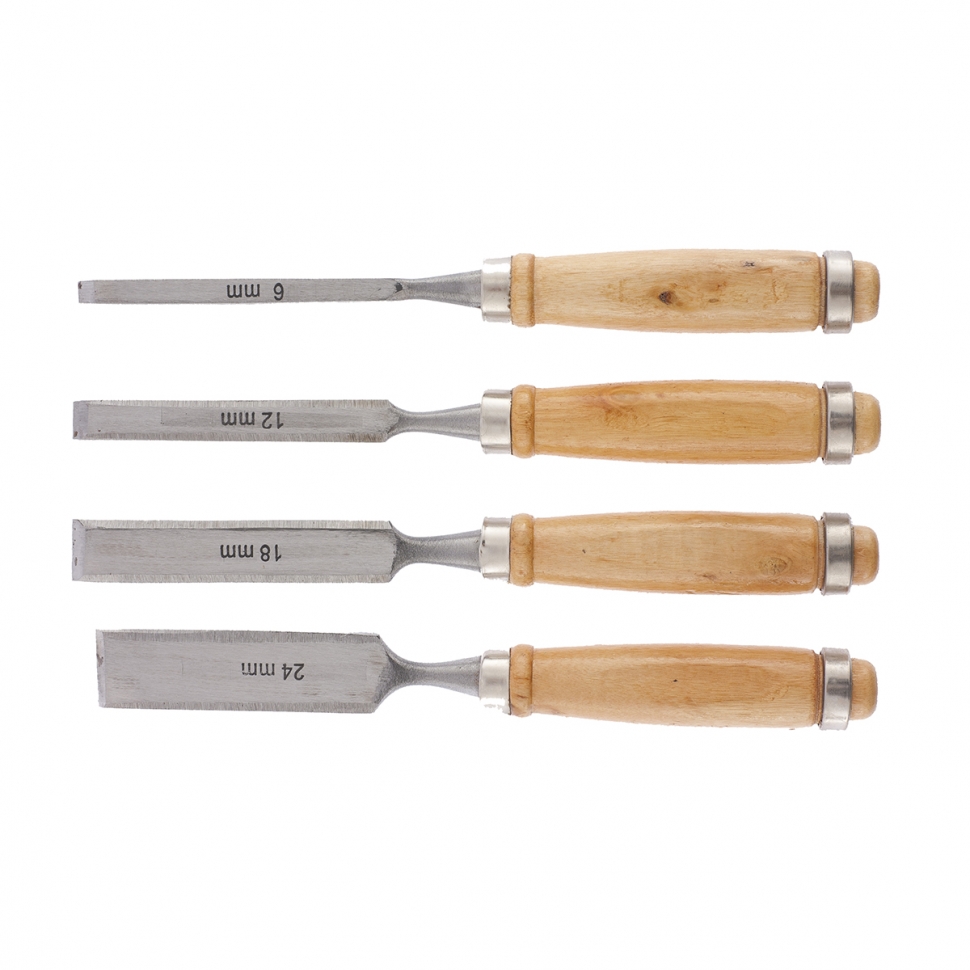 Набір долот-стамесок, 6-12-18-24 мм, плоских, дерев'яні ручки// SPARTA